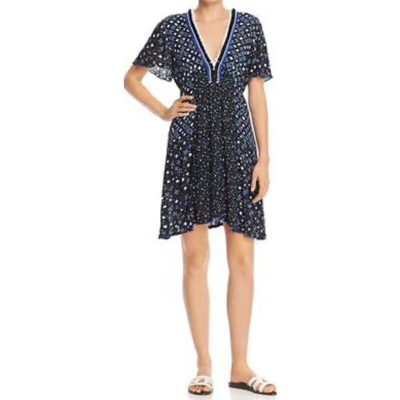 Poupette St. Barth V-neckline Short Sleeve Sasha Mini Dress Blue Size Small - Picture 9 of 9